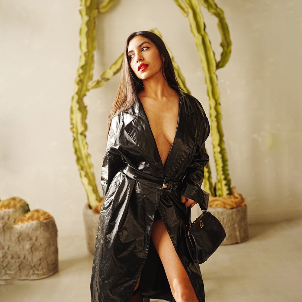 Vintage Yves Saint Laurent Shiny Black Trench Coat